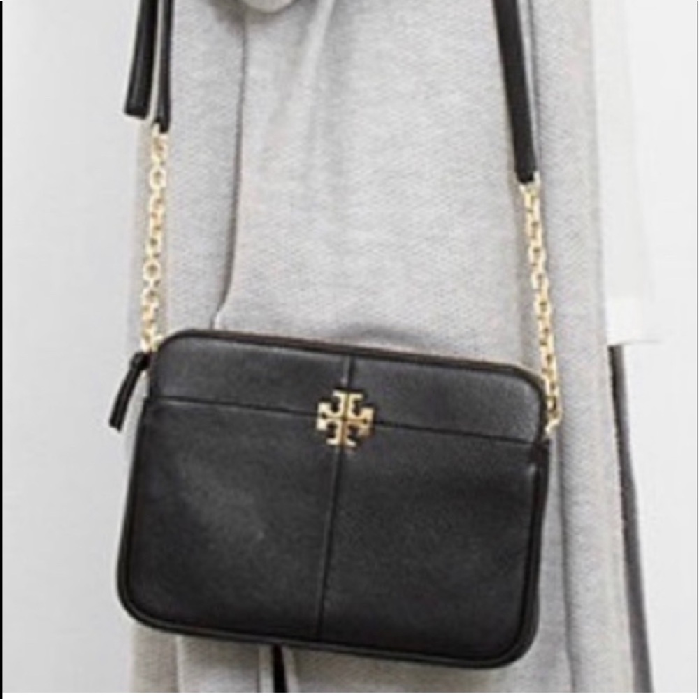 Tory Burch black leather Ivy crossbody bag.